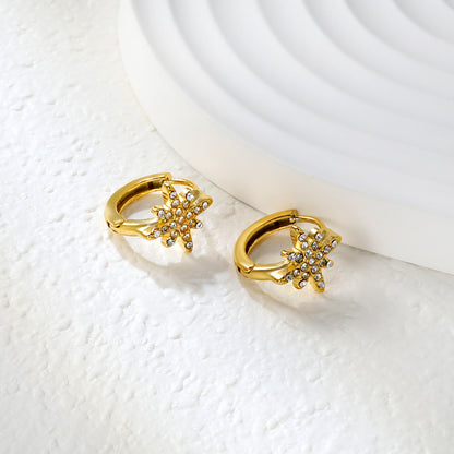 Bulk 18K Gold Plated Celestial Octagram CZ Hoop EarringsClose-up of the light-colored ambiance