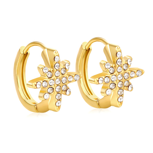 Bulk 18K Gold Plated Celestial Octagram CZ Hoop EarringsHigh-resolution on white background