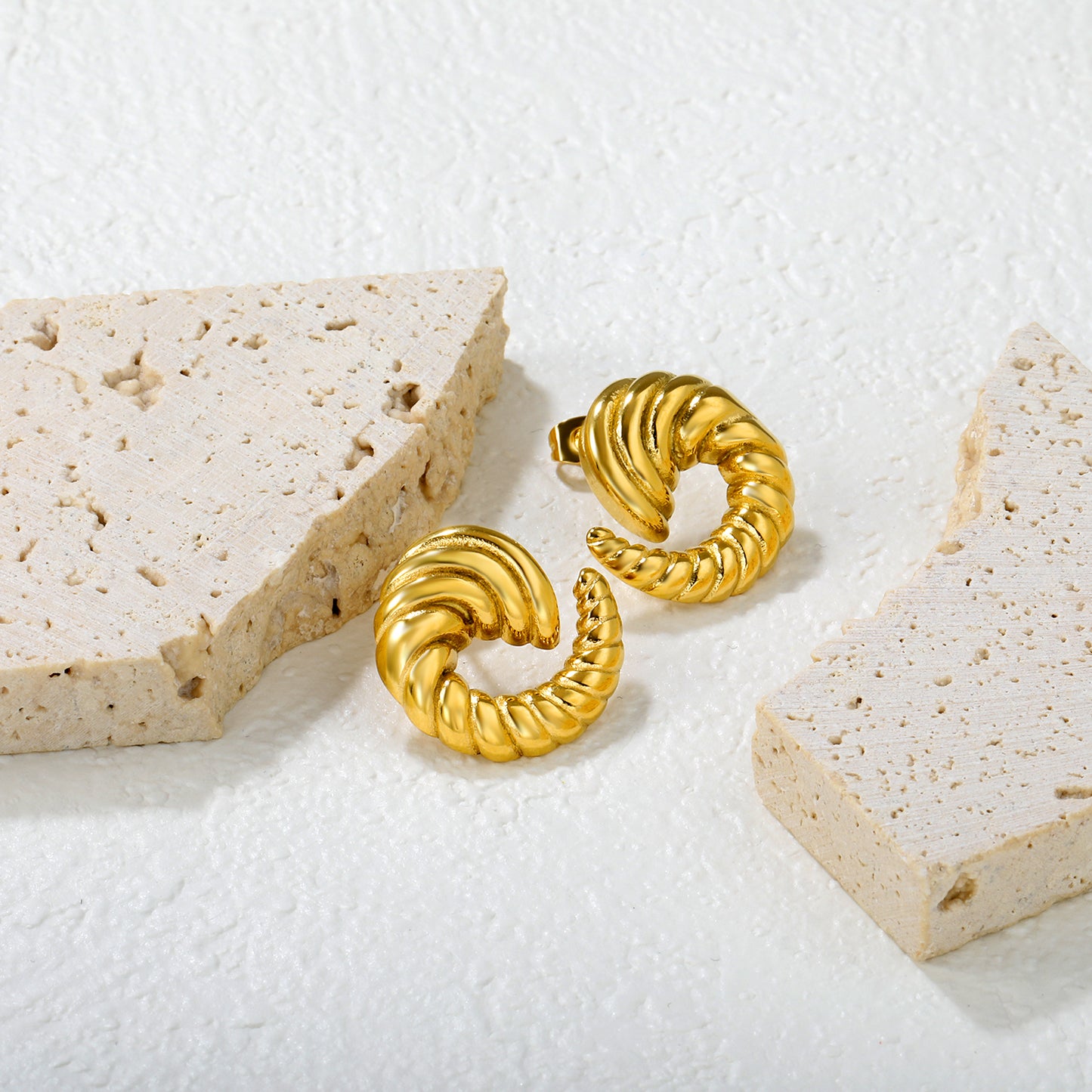 Bulk 18K Gold Plated Celestial Spiral Horn Stud EarringsHigh-resolution Lifestyle Photos