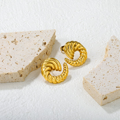 Bulk 18K Gold Plated Celestial Spiral Horn Stud EarringsHigh-resolution Lifestyle Photos