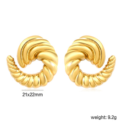 Bulk 18K Gold Plated Celestial Spiral Horn Stud Earringsdimension diagram with measurements