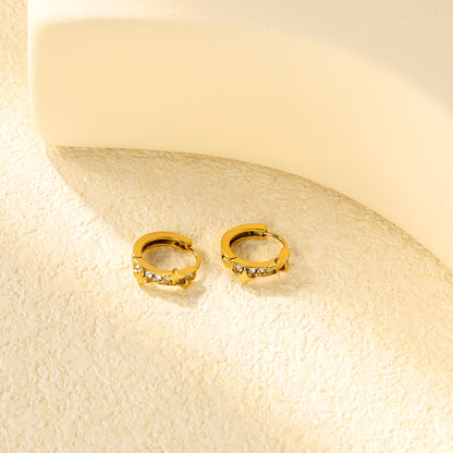 Bulk 18K Gold Plated Celestial Star Half-Circle CZ Hoop EarringsClose-ups of the gold plating and details