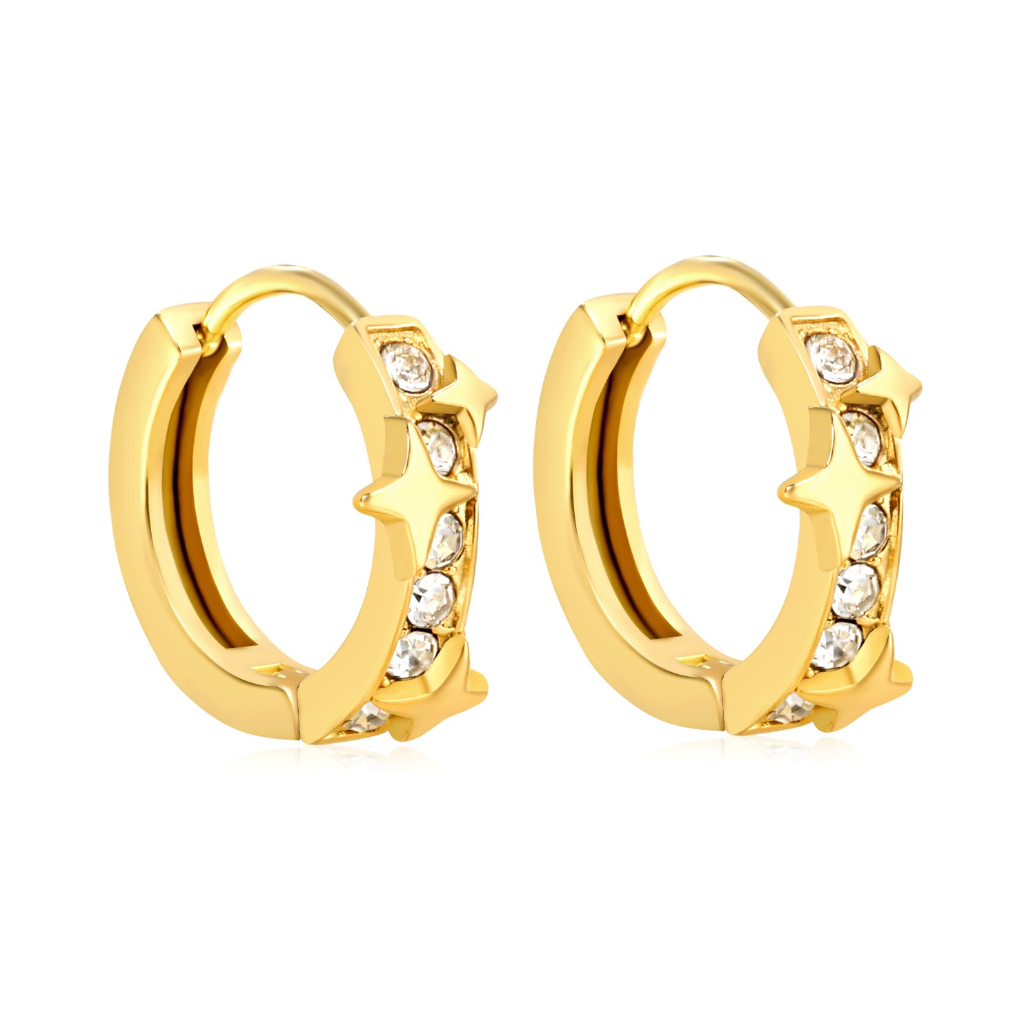 Bulk 18K Gold Plated Celestial Star Half-Circle CZ Hoop EarringsHigh-resolution on white background