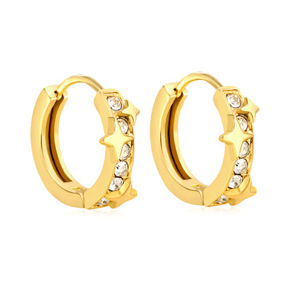 Bulk 18K Gold Plated Celestial Star Half-Circle CZ Hoop EarringsHigh-resolution on white background