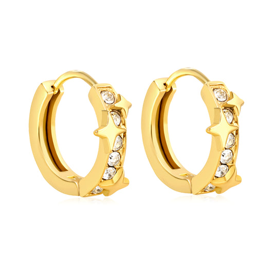 Bulk 18K Gold Plated Celestial Star Half-Circle CZ Hoop EarringsHigh-resolution on white background