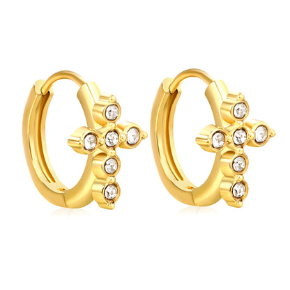 Bulk 18K Gold Plated Classic Cross CZ Hoop EarringsHigh-resolution on white background
