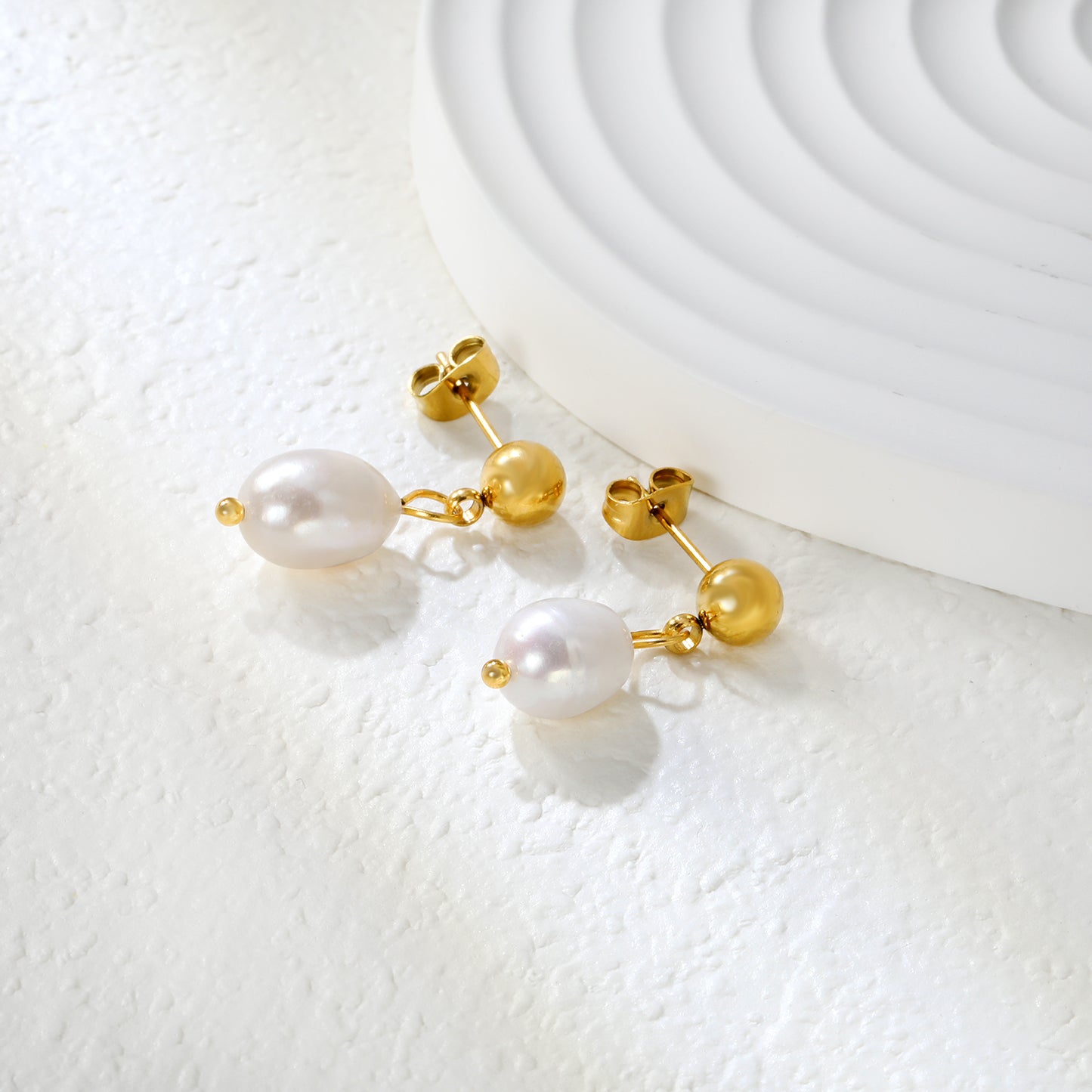 Bulk 18K Gold Plated Classic Pearl & Bead Drop StudsHigh-resolution Lifestyle Photos