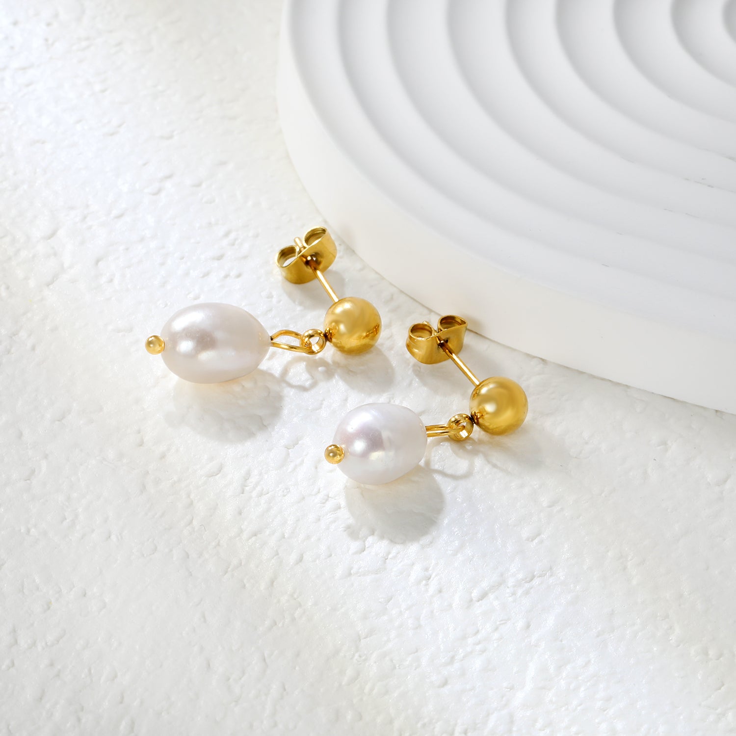 Bulk 18K Gold Plated Classic Pearl & Bead Drop StudsHigh-resolution Lifestyle Photos