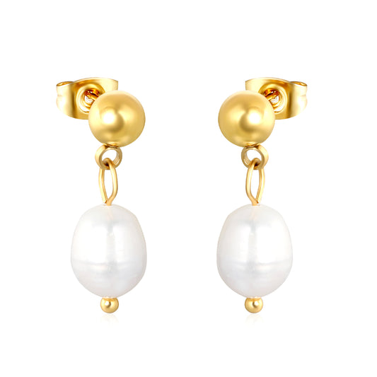 Bulk 18K Gold Plated Classic Pearl & Bead Drop StudsHigh-resolution on white background