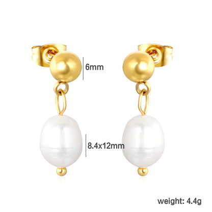 Bulk 18K Gold Plated Classic Pearl & Bead Drop Studsdimension diagram with measurements