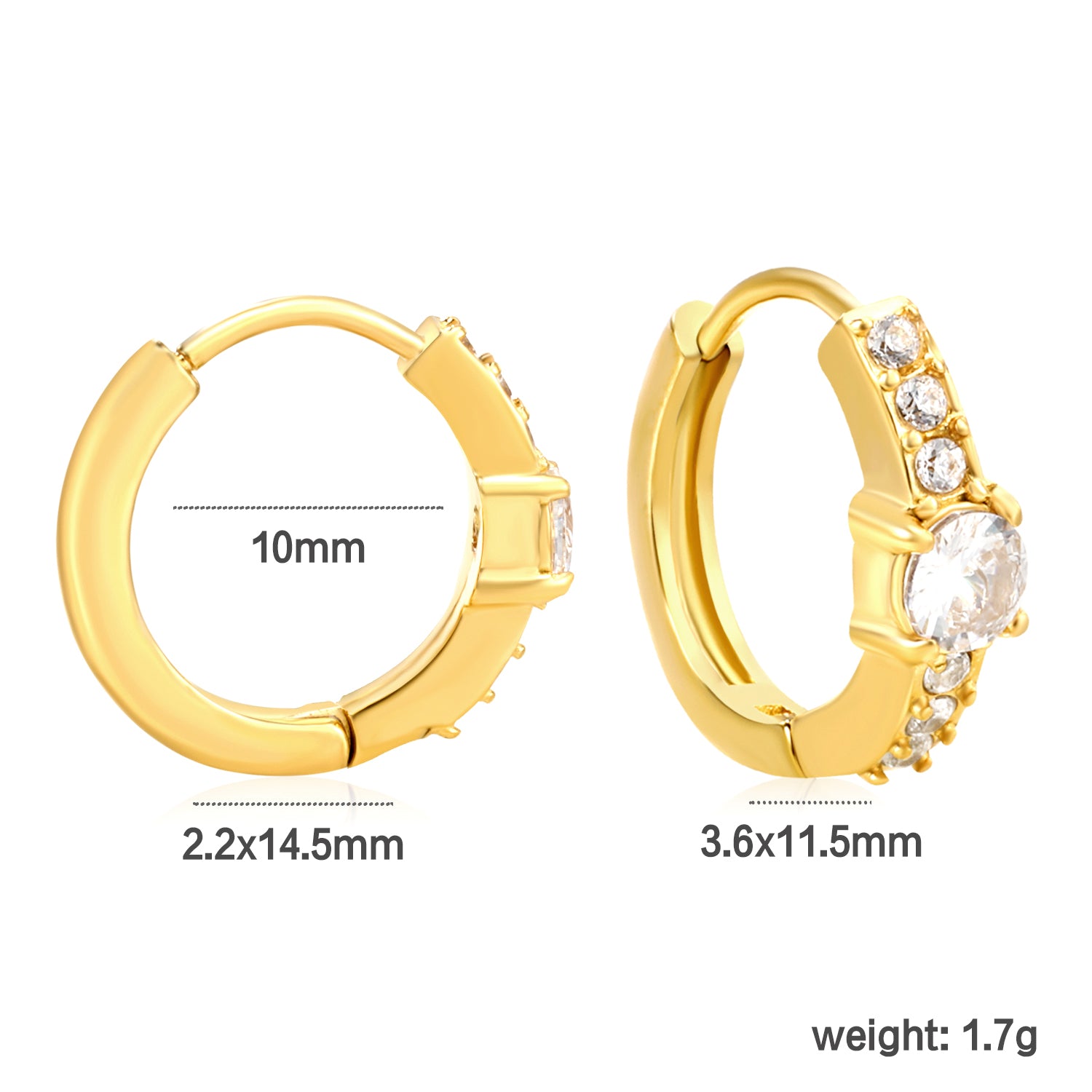 Bulk 18K Gold Plated Classic Round Zircon Hoop Earringsdimension diagram with measurements
