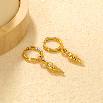 Bulk 18K Gold Plated Coastal Conch Shell Charm Hoop EarringsClose-ups of the gold plating and details