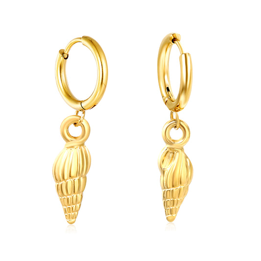 Bulk 18K Gold Plated Coastal Conch Shell Charm Hoop EarringsHigh-resolution on white background