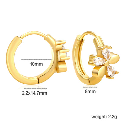 Bulk 18K Gold Plated Delicate Triple Stone Flower Hoop Earringsdimension diagram with measurements