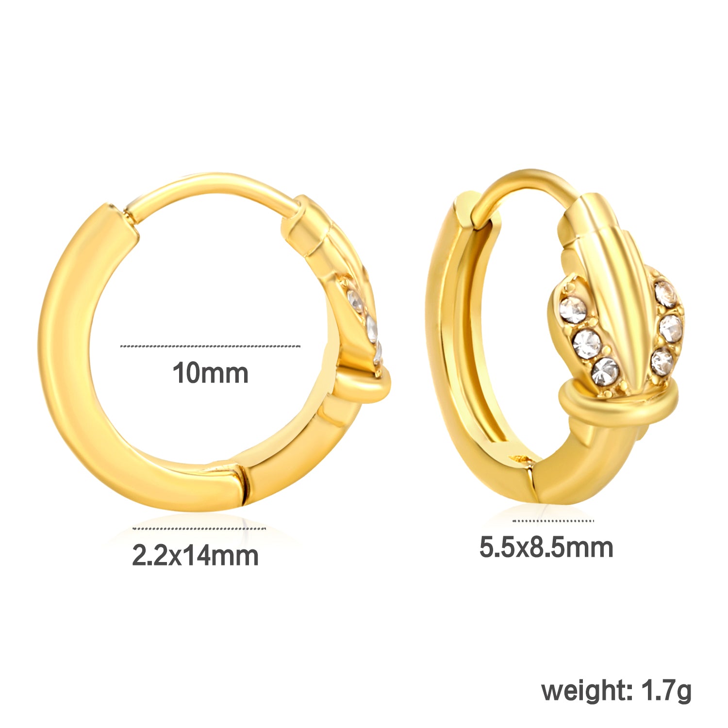 Bulk 18K Gold Plated Desert Cactus CZ Hoop Earringsdimension diagram with measurements