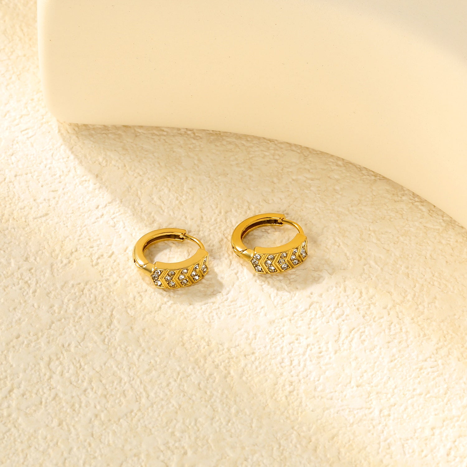 Bulk 18K Gold Plated Geometric Hexagon Crystal Hoop EarringsClose-ups of the gold plating and details