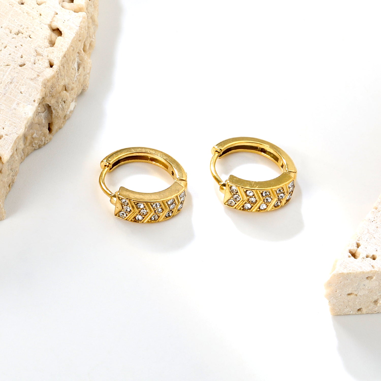 Bulk 18K Gold Plated Geometric Hexagon Crystal Hoop EarringsHigh-resolution Lifestyle Photos