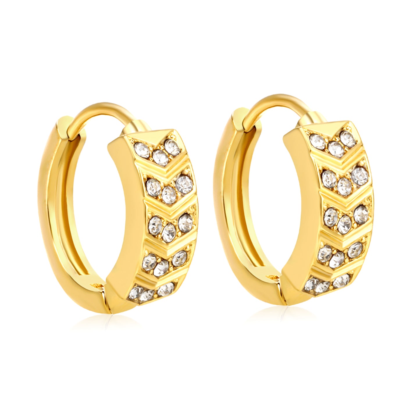 Bulk 18K Gold Plated Geometric Hexagon Crystal Hoop EarringsHigh-resolution on white background