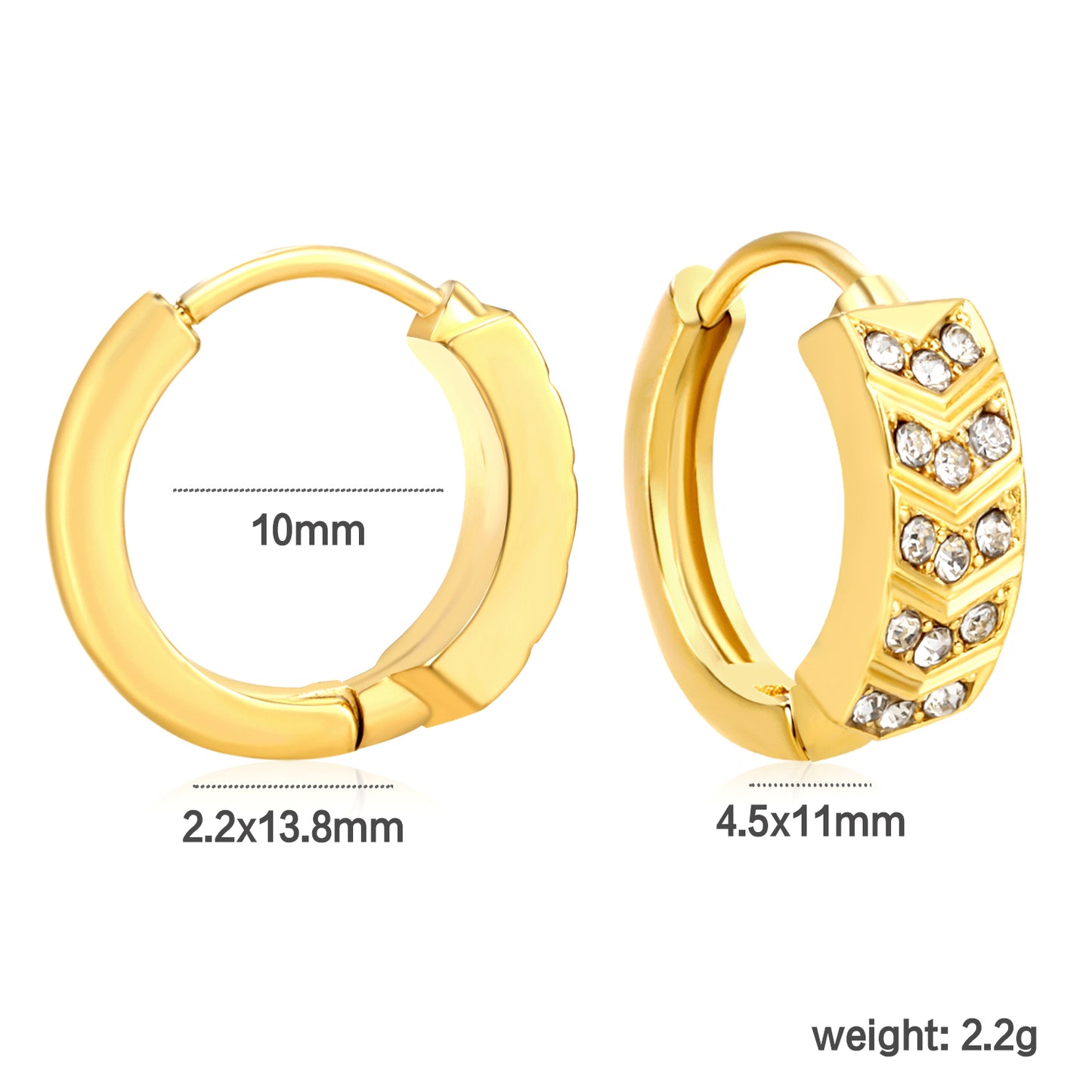 Bulk 18K Gold Plated Geometric Hexagon Crystal Hoop Earringsdimension diagram with measurements