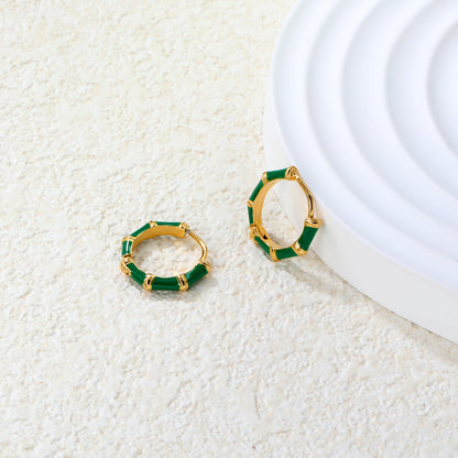 Bulk 18K Gold Plated Natural Green Enamel Bamboo EarringsClose-ups of the gold plating and details