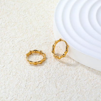 Bulk 18K Gold Plated Sleek Polished Bamboo EarringsClose-ups of the gold plating and details