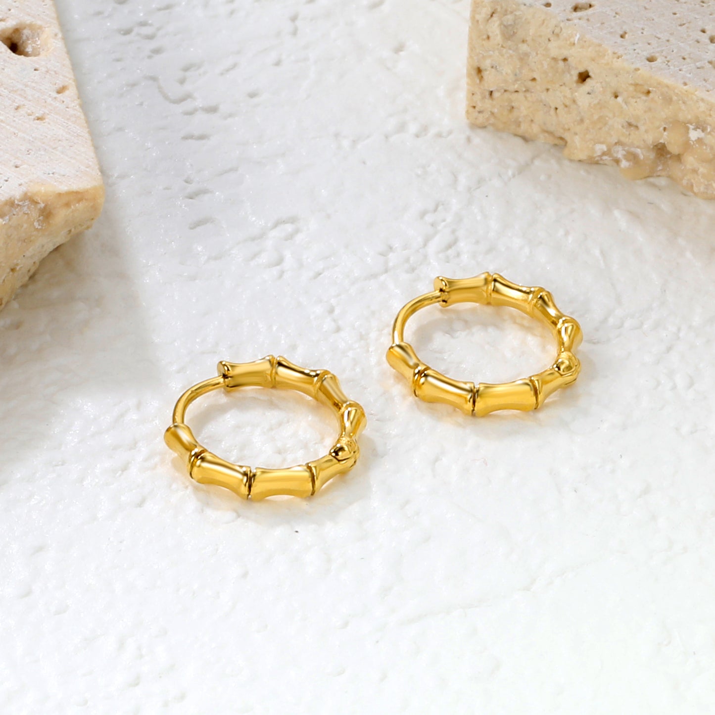 Bulk 18K Gold Plated Sleek Polished Bamboo EarringsHigh-resolution Lifestyle Photos