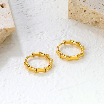 Bulk 18K Gold Plated Sleek Polished Bamboo EarringsHigh-resolution Lifestyle Photos