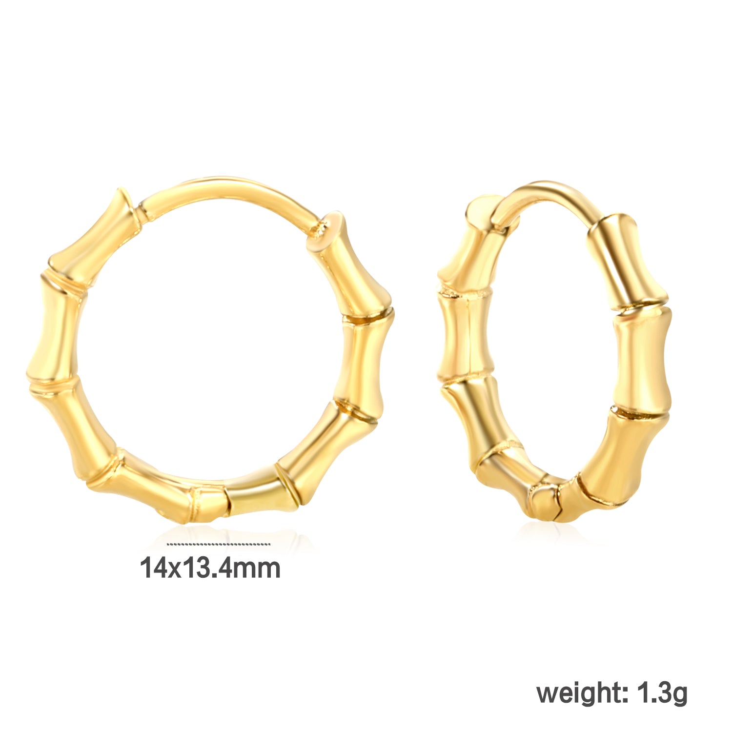 Bulk 18K Gold Plated Sleek Polished Bamboo Earringsdimension diagram with measurements