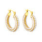 Bulk Buy 18K Gold Plated Pearl Hoop Earrings Double Row Waterproof DesignHigh-resolution on white background