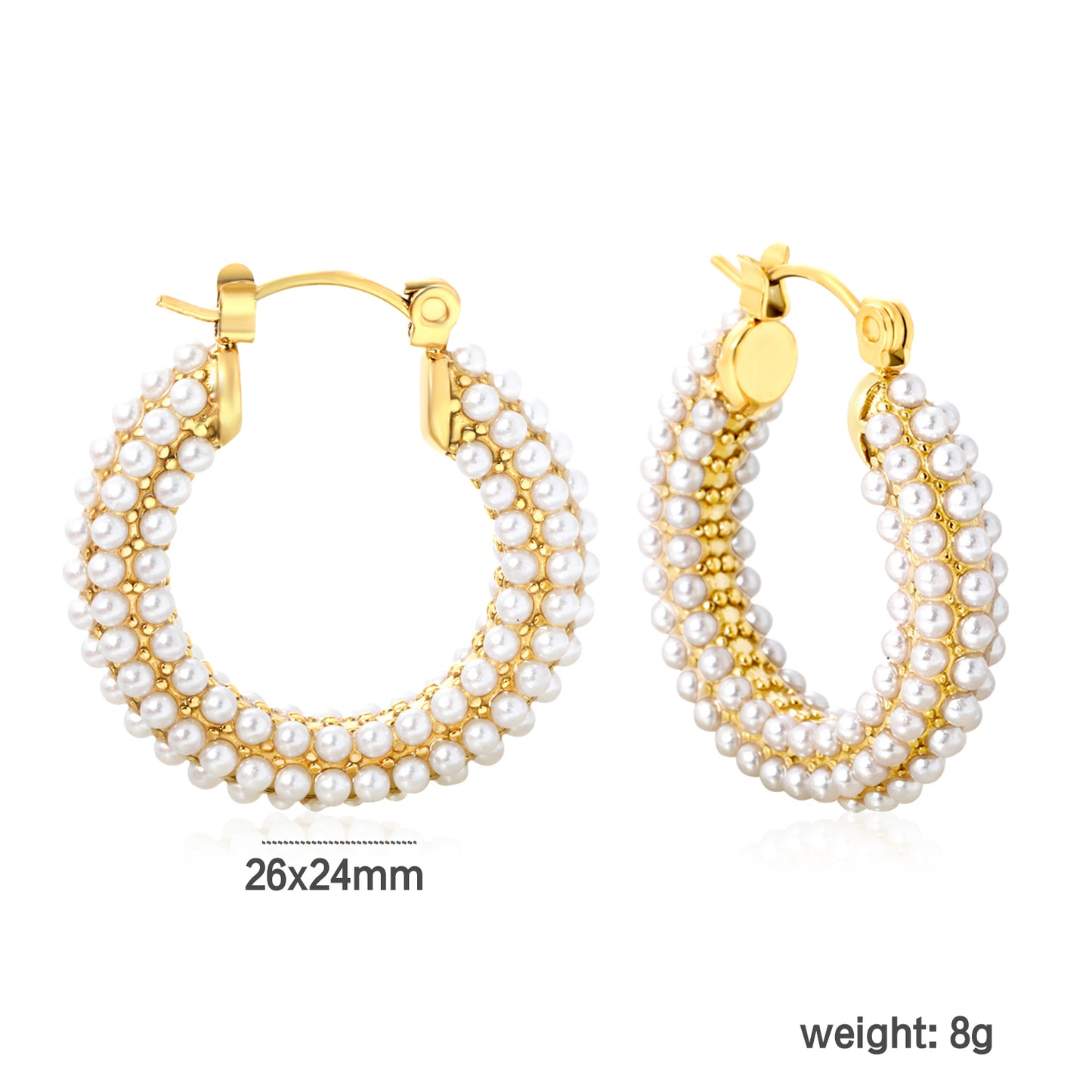 Bulk Buy 18K Gold Plated Pearl Hoop Earrings Double Row Waterproof Designdimension diagram with measurements