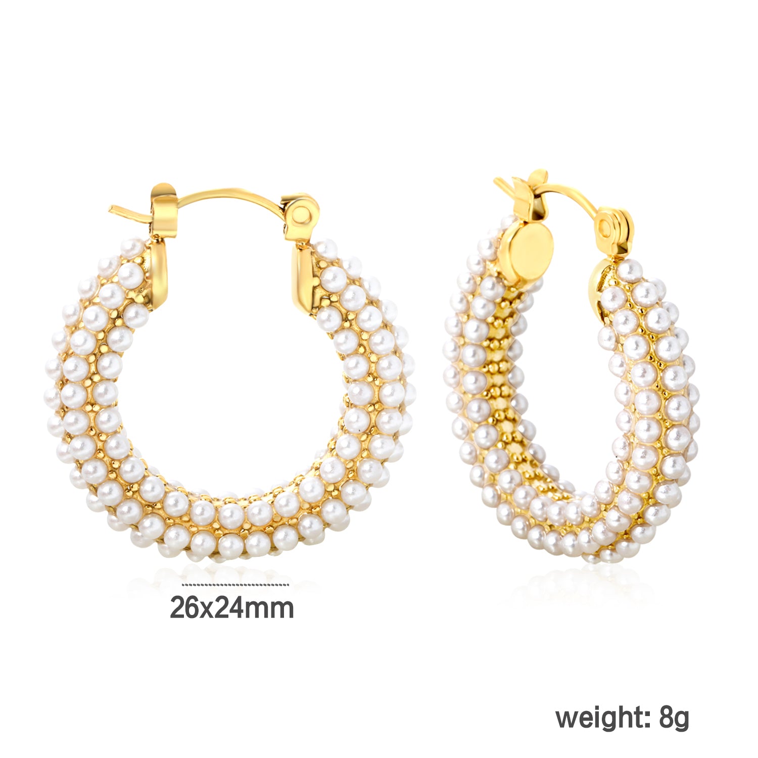 Bulk Buy 18K Gold Plated Pearl Hoop Earrings Double Row Waterproof Designdimension diagram with measurements