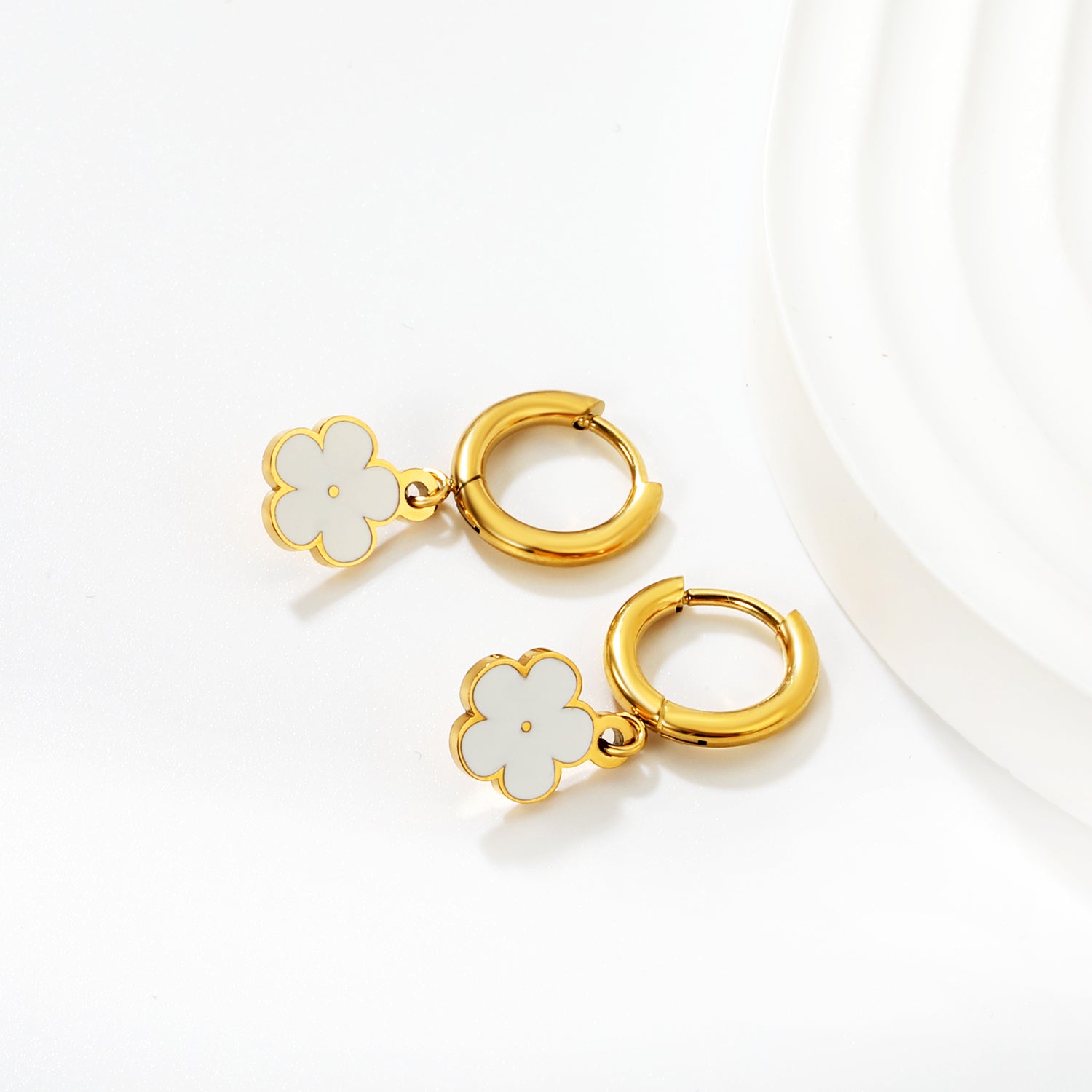 Bulk Colorful Enamel Flower Charm Earrings 18K PVD Gold WaterproofHigh-resolution Lifestyle Photos