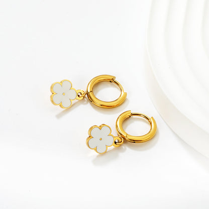 Bulk Colorful Enamel Flower Charm Earrings 18K PVD Gold WaterproofHigh-resolution Lifestyle Photos