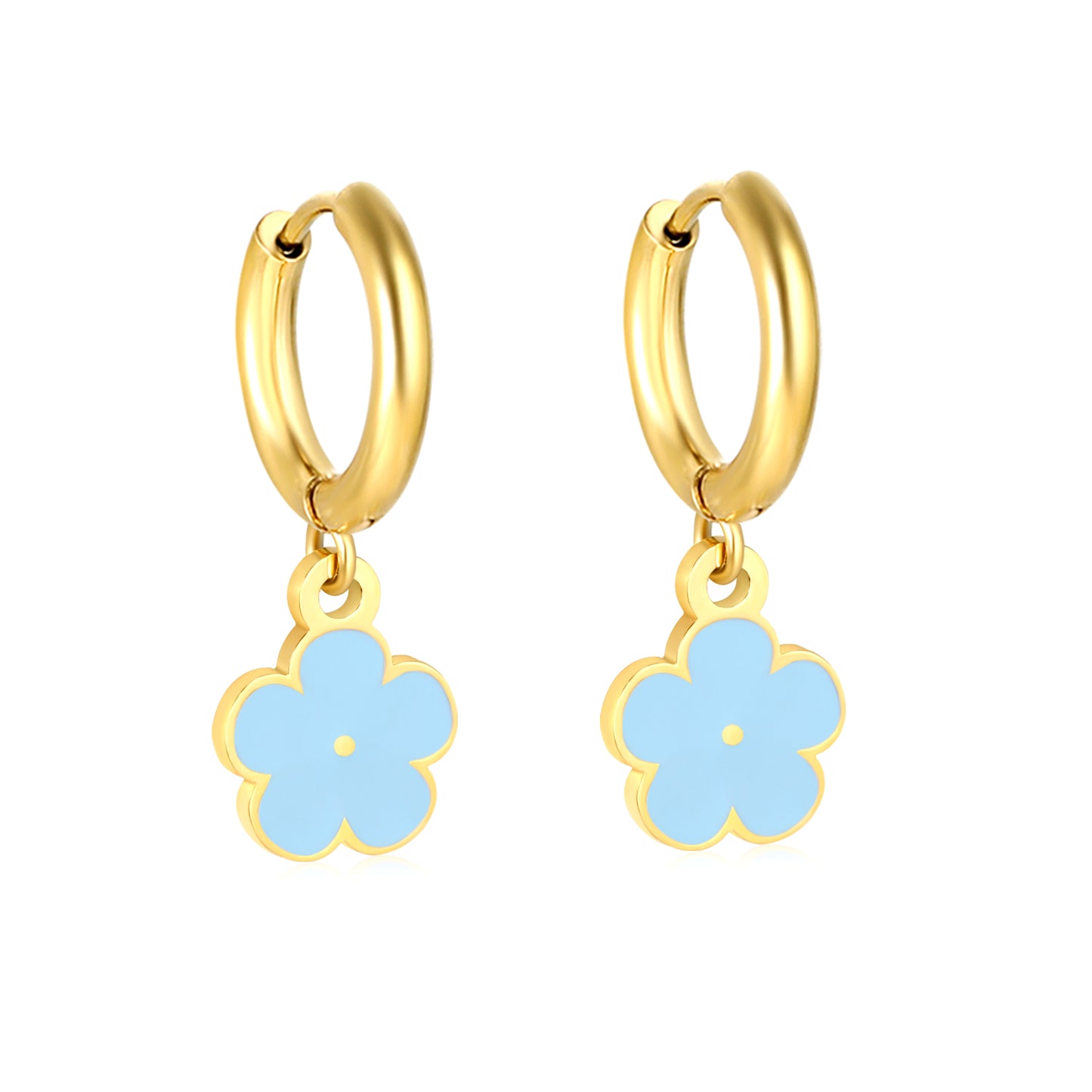 Bulk Colorful Enamel Flower Charm Earrings 18K PVD Gold WaterproofHigh-resolution on white background_blue