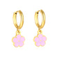 Bulk Colorful Enamel Flower Charm Earrings 18K PVD Gold WaterproofHigh-resolution on white background_pink