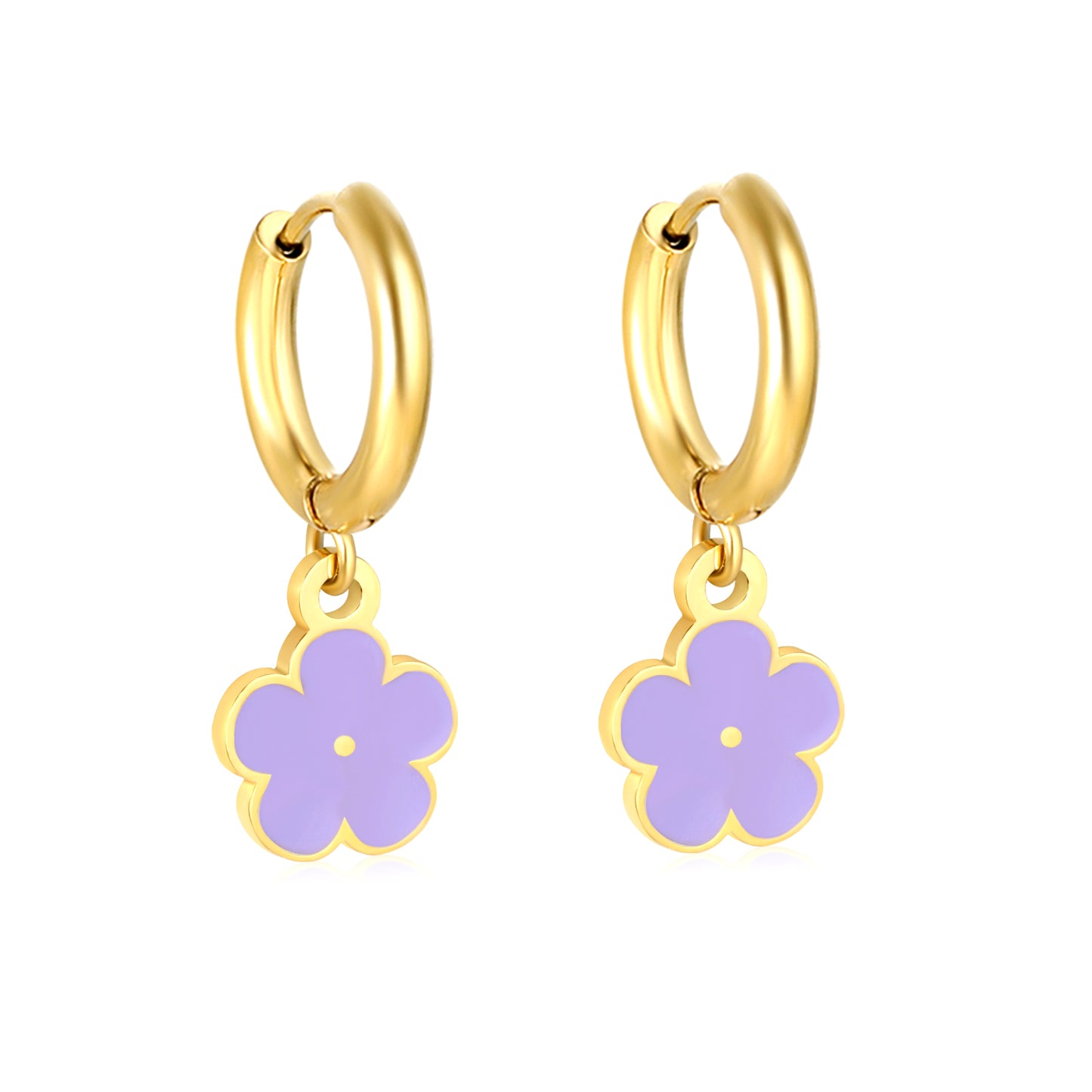 Bulk Colorful Enamel Flower Charm Earrings 18K PVD Gold WaterproofHigh-resolution on white background_purple