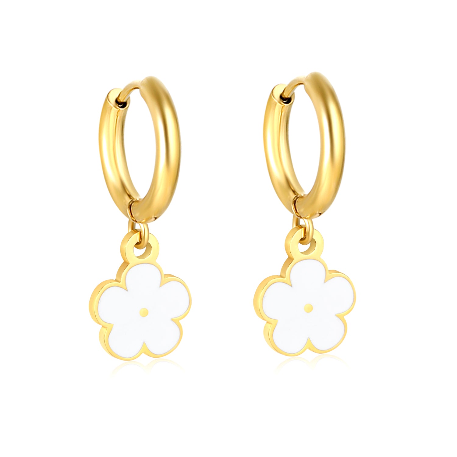 Bulk Colorful Enamel Flower Charm Earrings 18K PVD Gold WaterproofHigh-resolution on white background_white