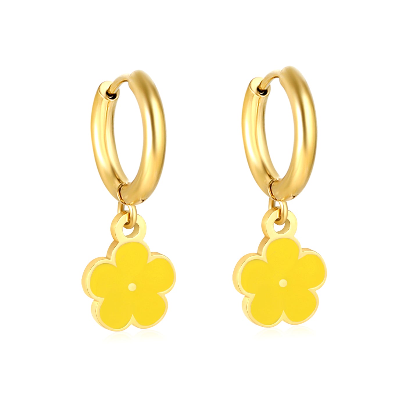 Bulk Colorful Enamel Flower Charm Earrings 18K PVD Gold WaterproofHigh-resolution on white background_yellow
