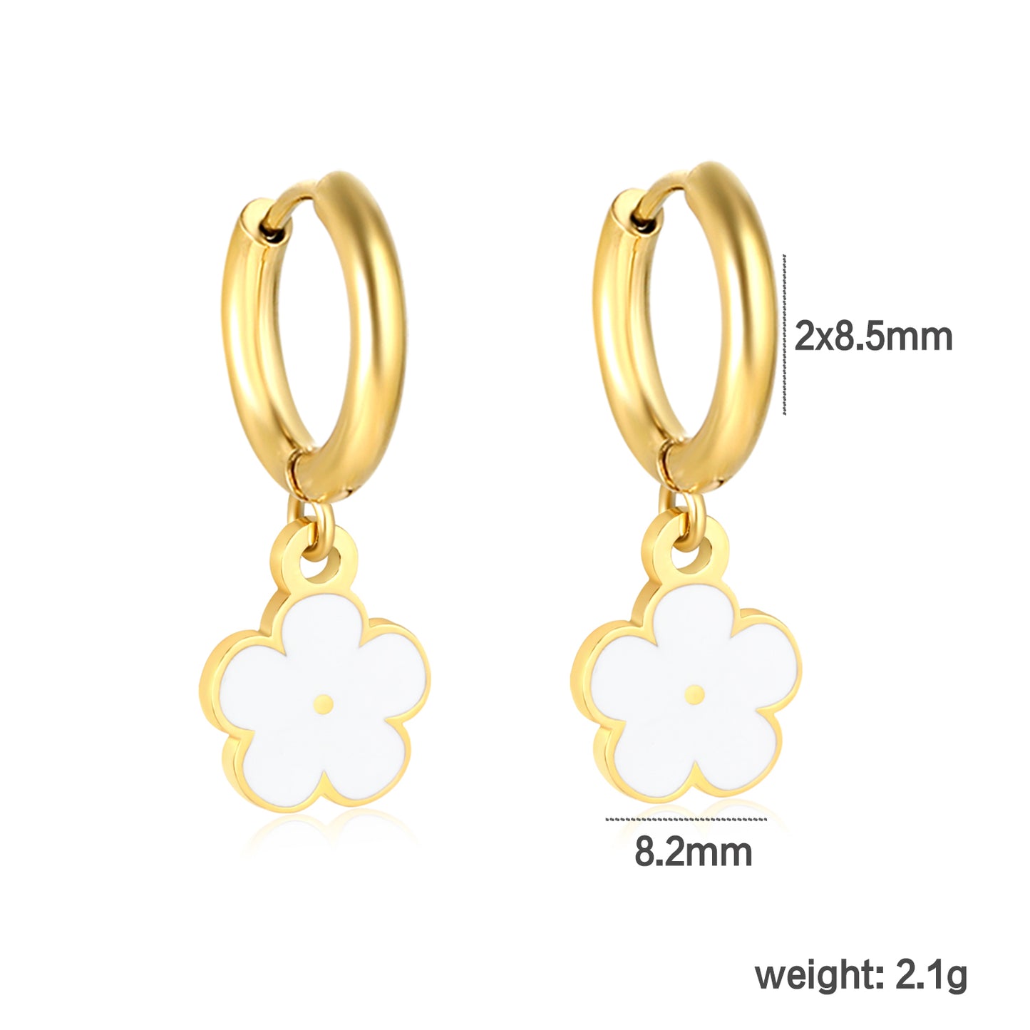 Bulk Colorful Enamel Flower Charm Earrings 18K PVD Gold Waterproofdimension diagram with measurements