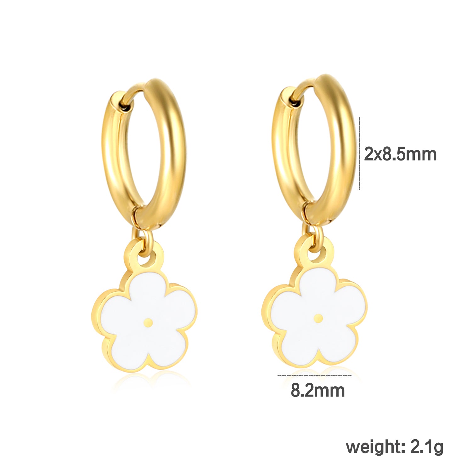 Bulk Colorful Enamel Flower Charm Earrings 18K PVD Gold Waterproofdimension diagram with measurements