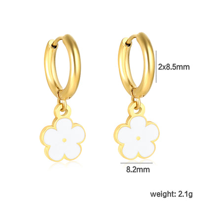 Bulk Colorful Enamel Flower Charm Earrings 18K PVD Gold Waterproofdimension diagram with measurements