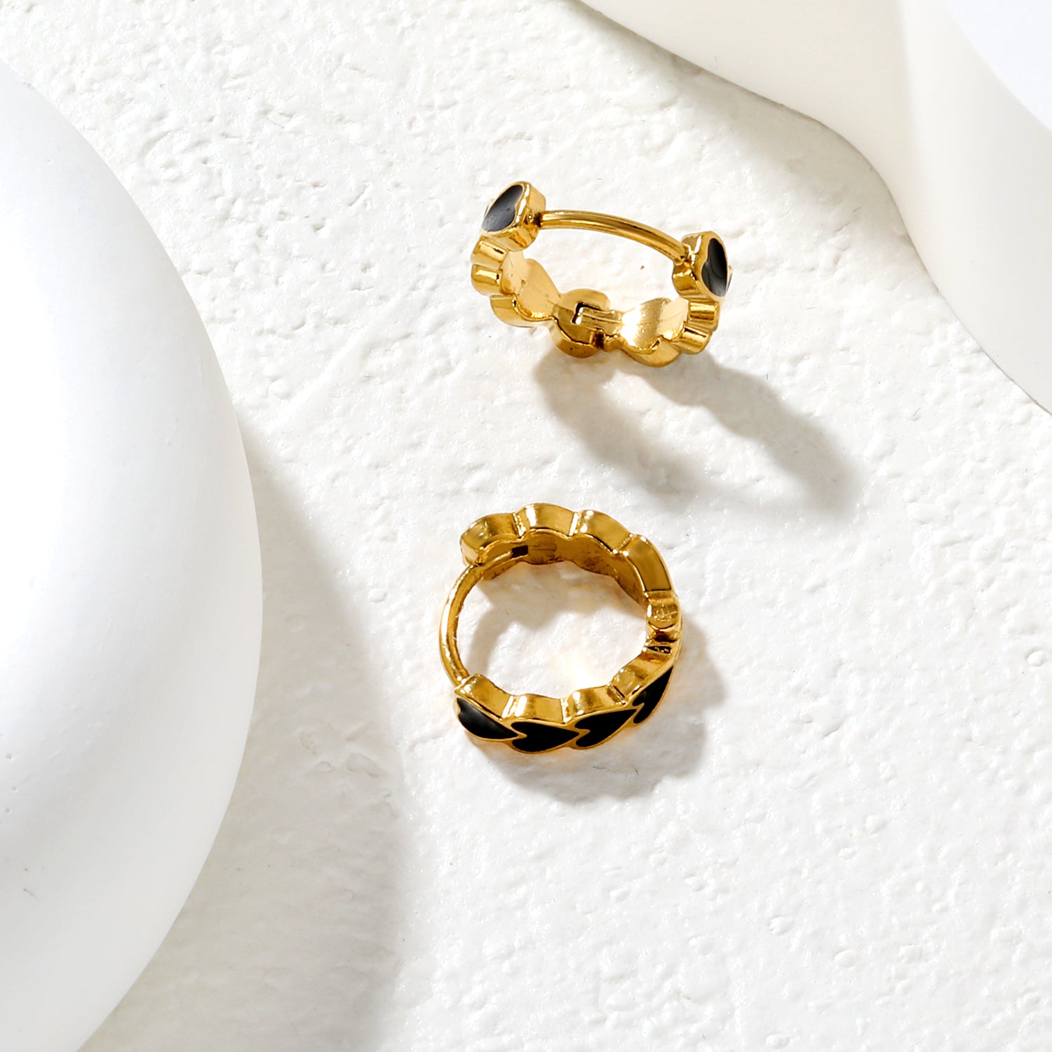 Bulk Dainty Enamel Heart Huggie Hoops PVD Gold Plated Waterproof Tarnish FreeHigh-resolution Lifestyle Photos_black