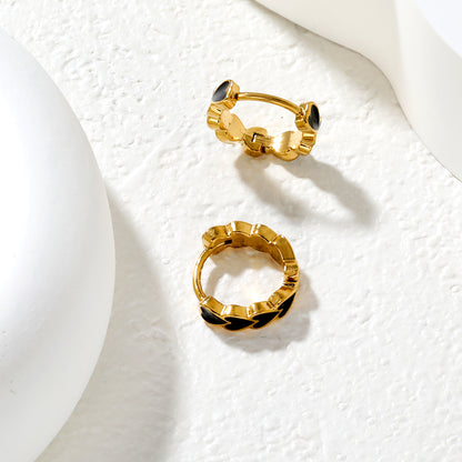 Bulk Dainty Enamel Heart Huggie Hoops PVD Gold Plated Waterproof Tarnish FreeHigh-resolution Lifestyle Photos_black