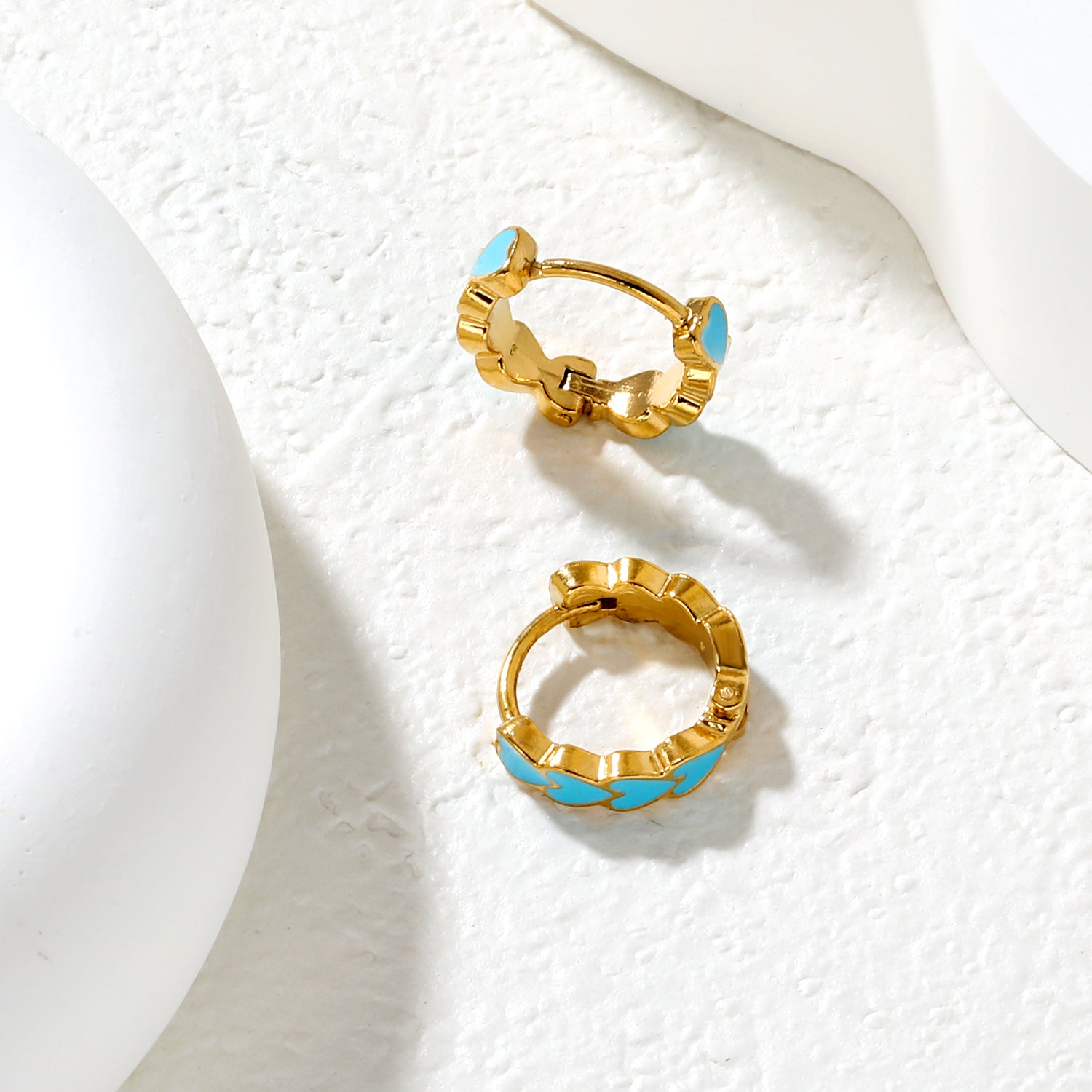 Bulk Dainty Enamel Heart Huggie Hoops PVD Gold Plated Waterproof Tarnish FreeHigh-resolution Lifestyle Photos_blue