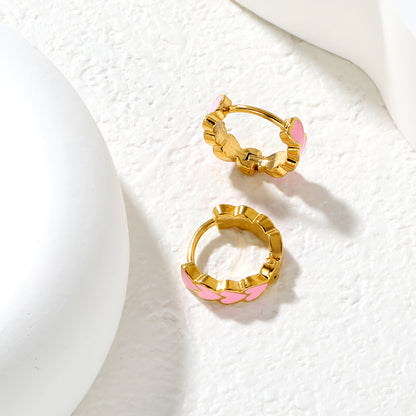 Bulk Dainty Enamel Heart Huggie Hoops PVD Gold Plated Waterproof Tarnish FreeHigh-resolution Lifestyle Photos_pink