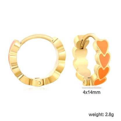 Bulk Dainty Enamel Heart Huggie Hoops PVD Gold Plated Waterproof Tarnish Freedimension diagram with measurements_Orange