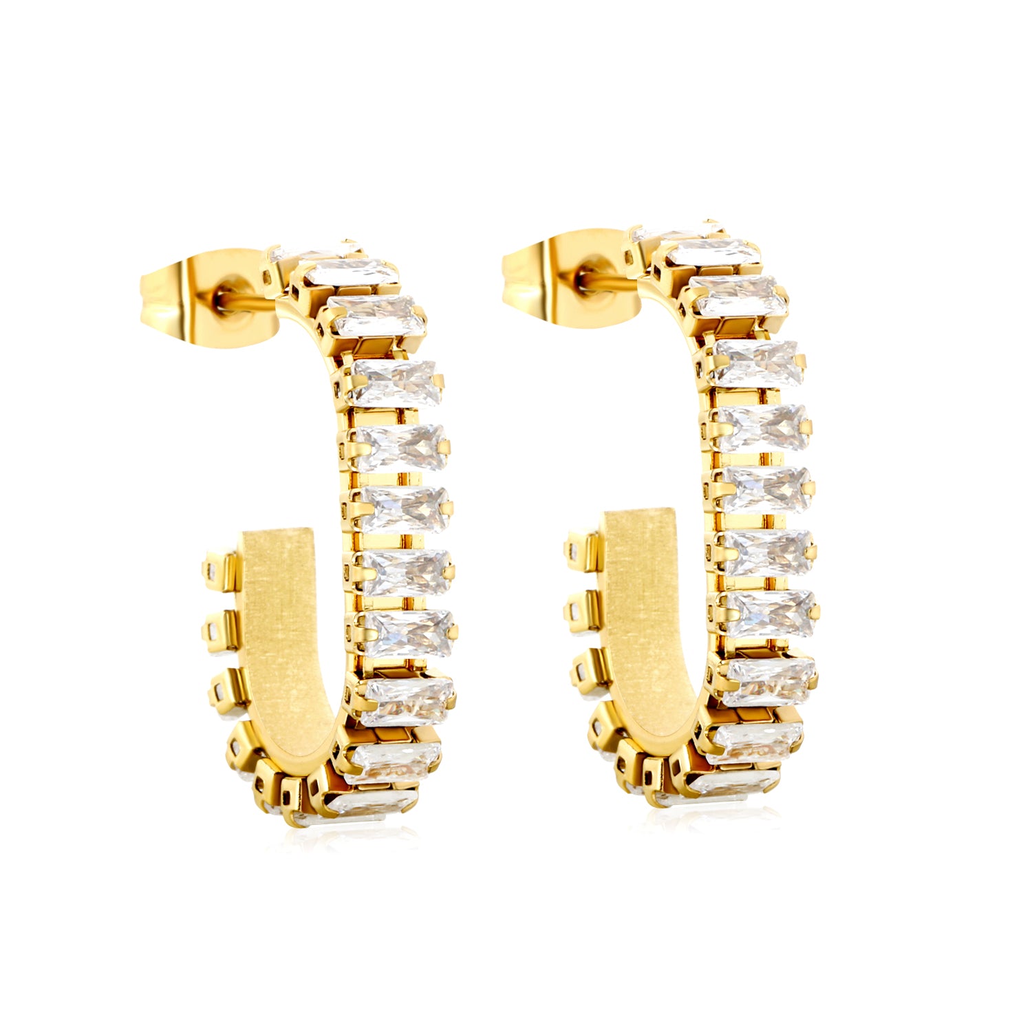 Bulk Waterproof 18K PVD Gold Plated Inside Out Pave C HoopsHigh-resolution on white background