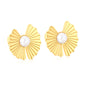 Bulk Waterproof PVD Gold Plated Fan Shape Pearl Stud EarringsHigh-resolution white background image