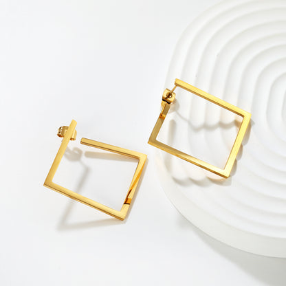 Bulk Waterproof PVD Gold Plated Minimalist Square Frame StudsClose-ups of the gold plating and details
