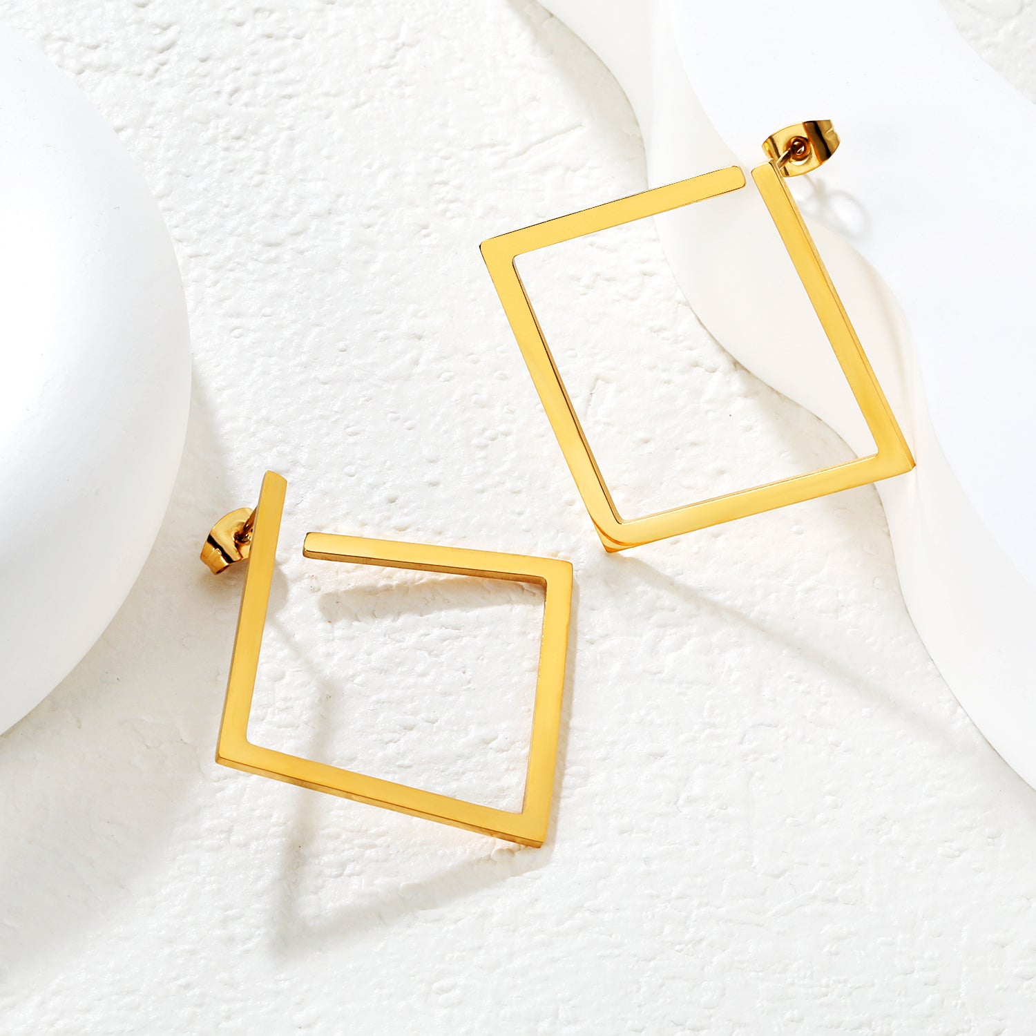 Bulk Waterproof PVD Gold Plated Minimalist Square Frame StudsHigh-resolution Lifestyle Photos